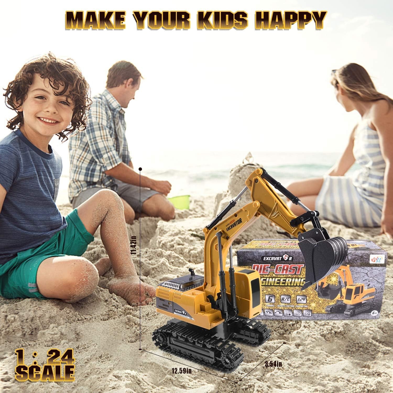 Kids RC Construction Excavator Toy, Rechargeable, Suitable for Ages 3-8