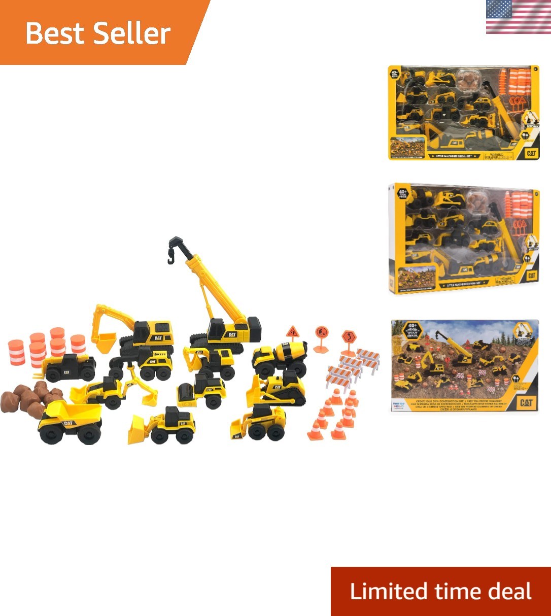 CAT Construction Toys, Little Machines Mega Set – 40+ Pieces with XL Crane & …