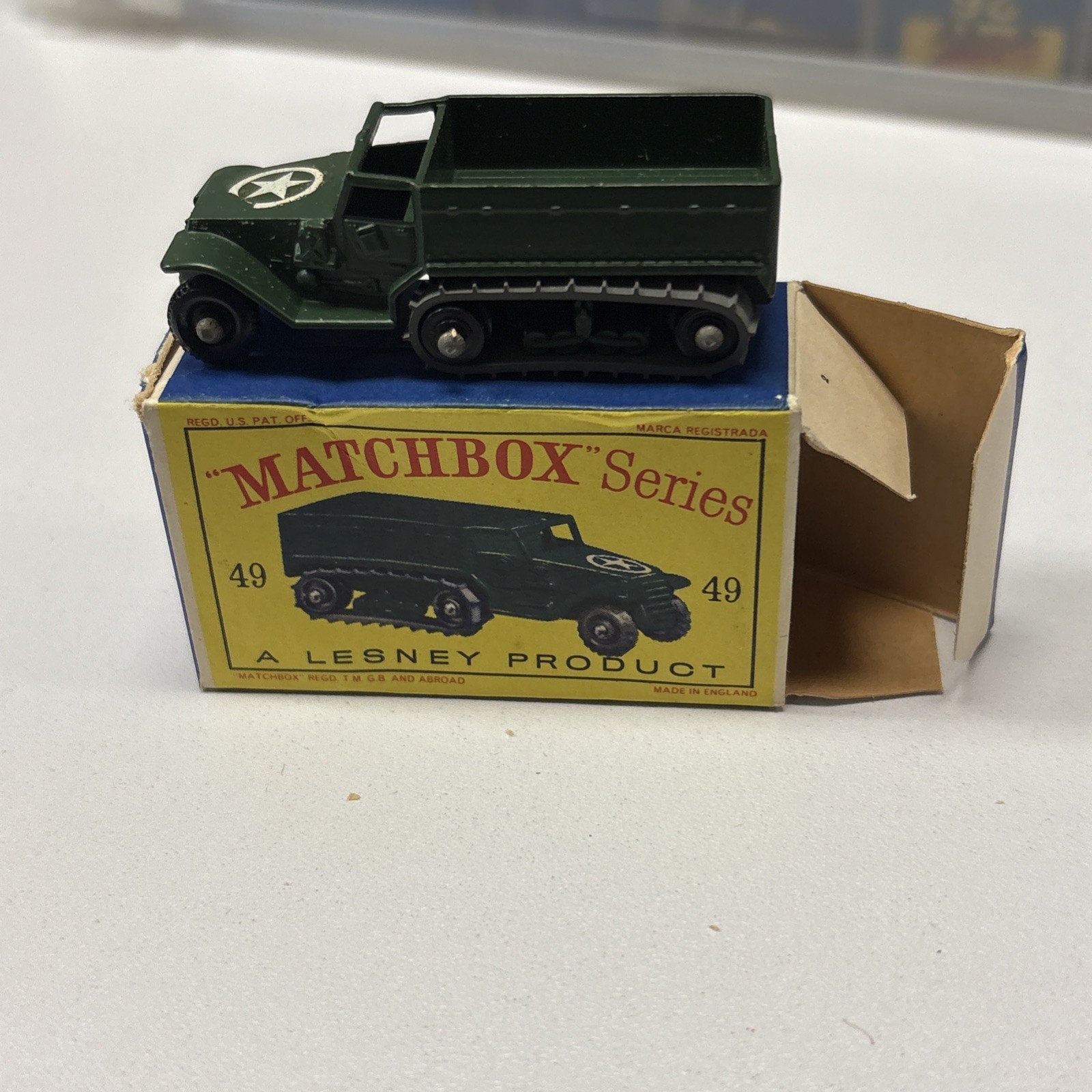 Vintage Matchbox Lesney Army Half Track Mark III #49 With Box Original Treads