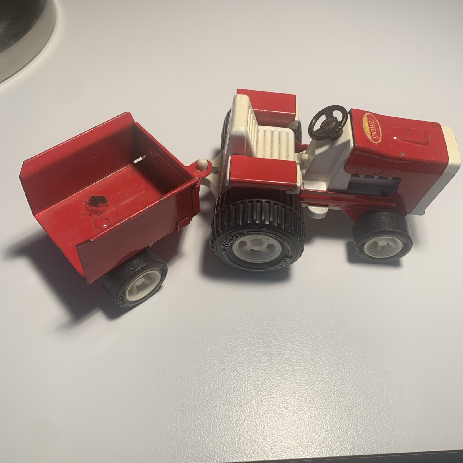 Vintage Tonka Lawn Tractor + Trailer Die Cast Metal Toy