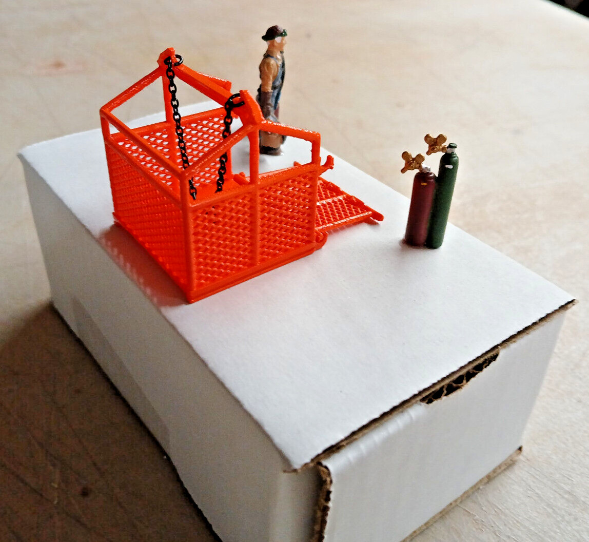 3D Printed Cargo Basket w/Drop Down Gate In DOT Orange, 1/50, 1/48th Scale