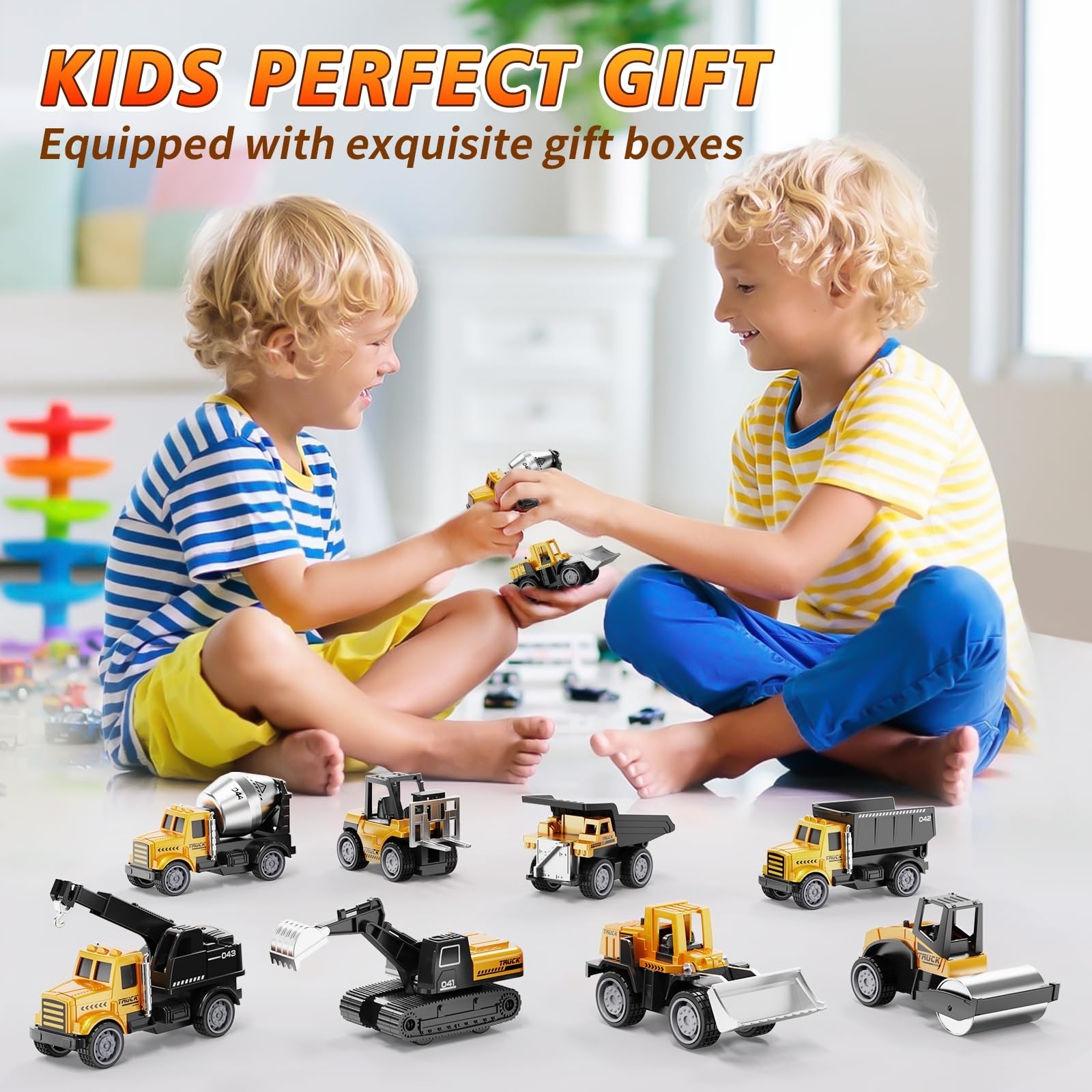 8Pcs Mini Alloy Construction Vehicles Set – Die-cast Excavators, Trucks & Toys f