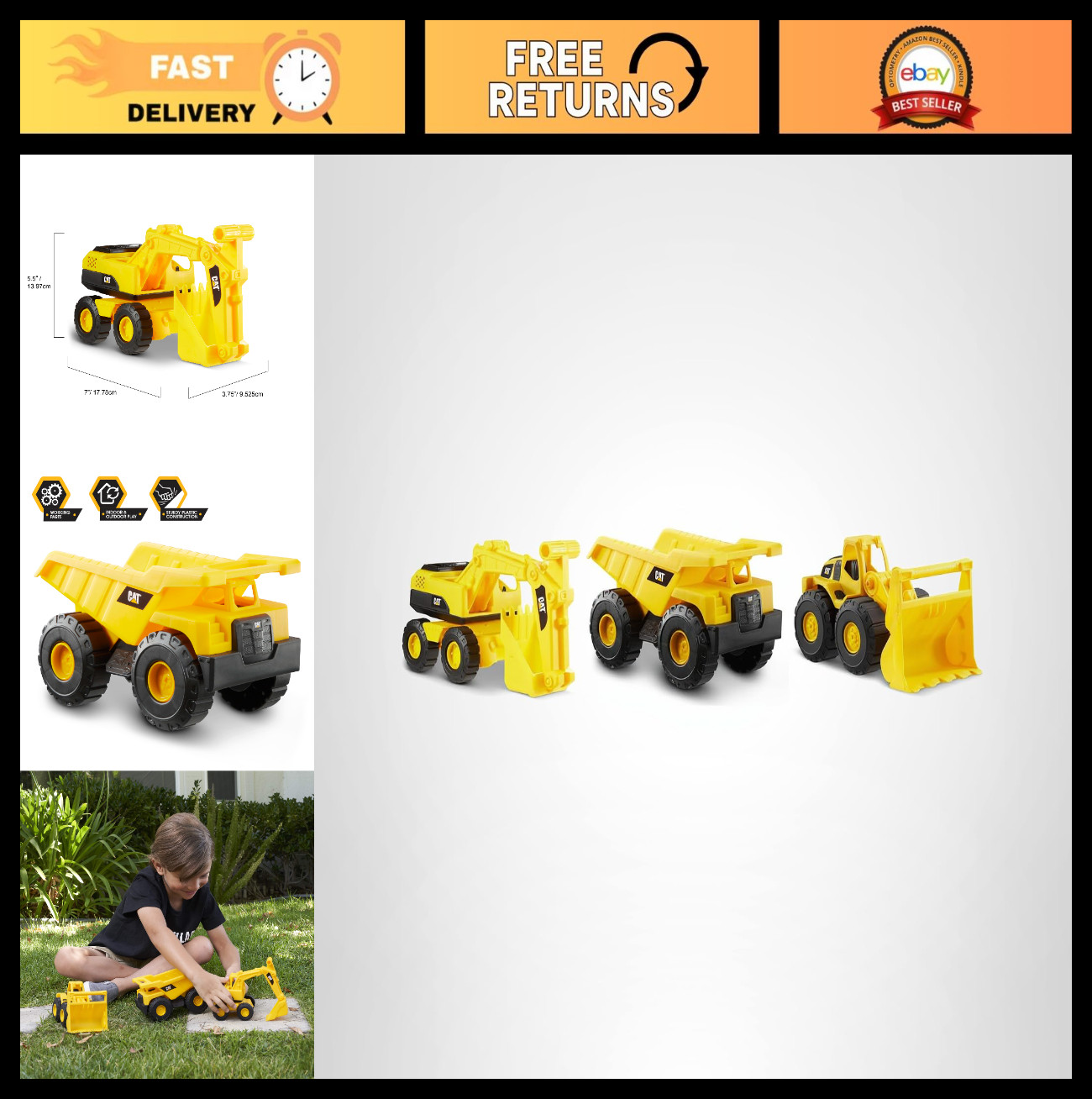 7″ Construction Toy Set – Dump Truck, Loader & Excavator Combo for Kids