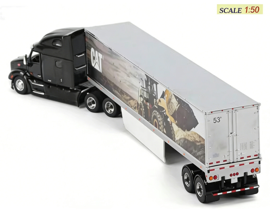 1:50 DM Peterbilt 579 Ultra Loft Tractor with Cat Mural Trailer Diecast Model