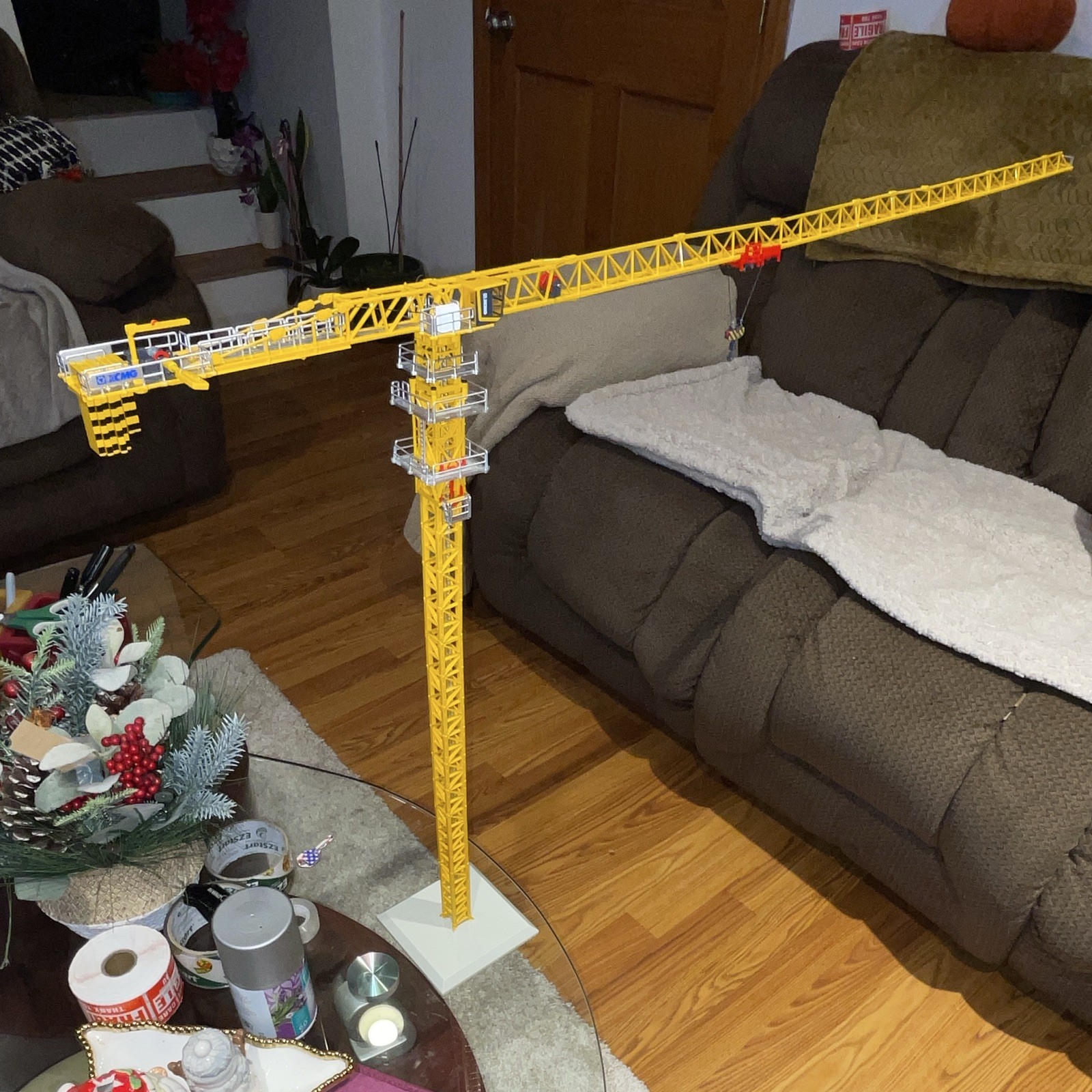 XCMG Tower Crane Diecast Construction Model 1:50 Yellow Gray w/ Hook Base