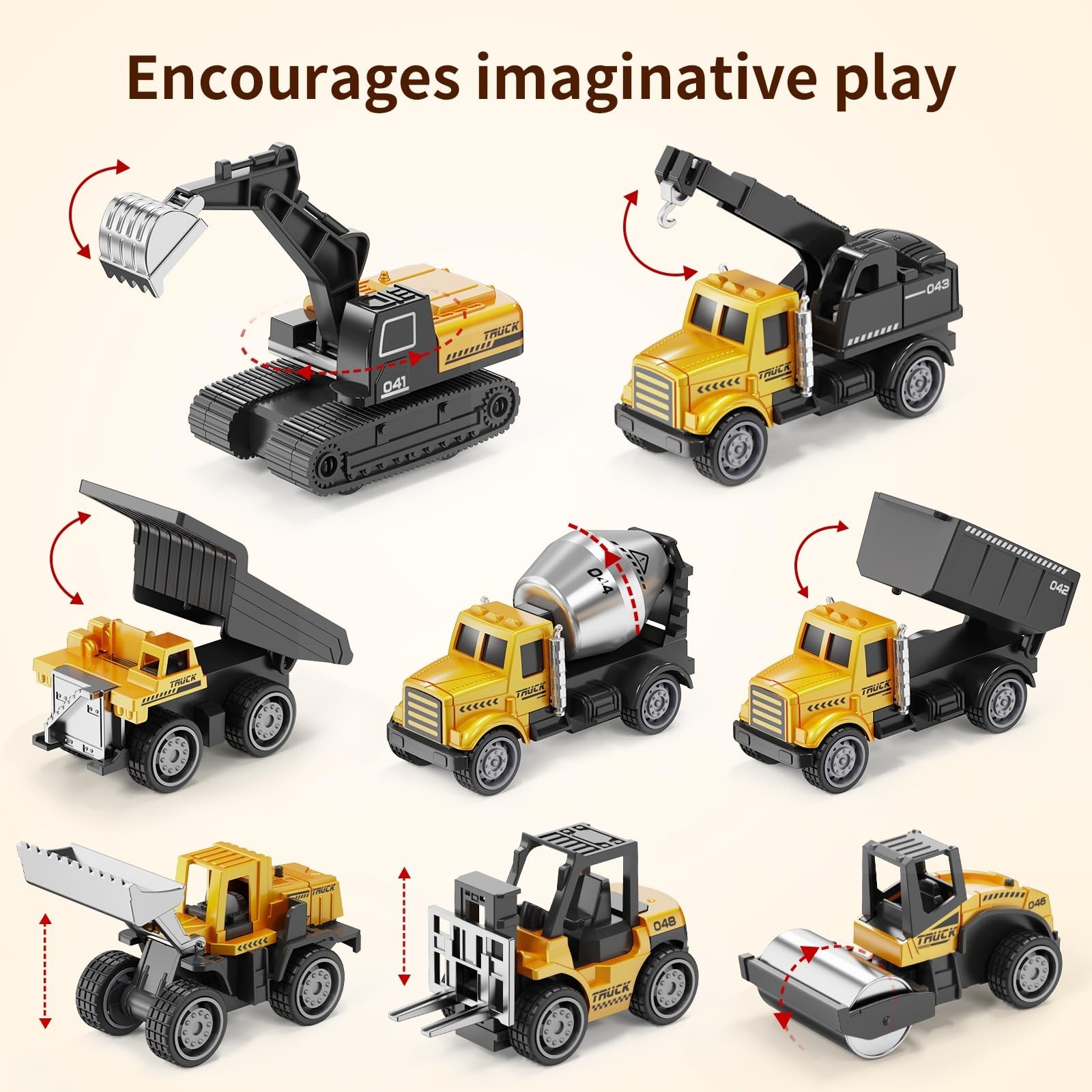 8Pcs Mini Alloy Construction Vehicles Set – Die-cast Excavators, Trucks & Toys f