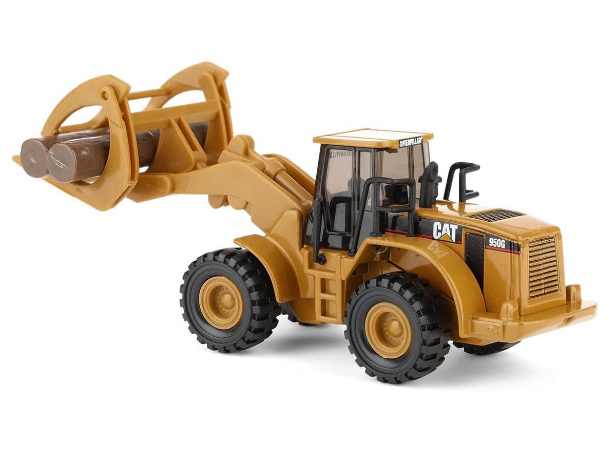 CAT Caterpillar 950G Wheel Loader w/ Log Fork and Wood Log 1:87 Scale Model