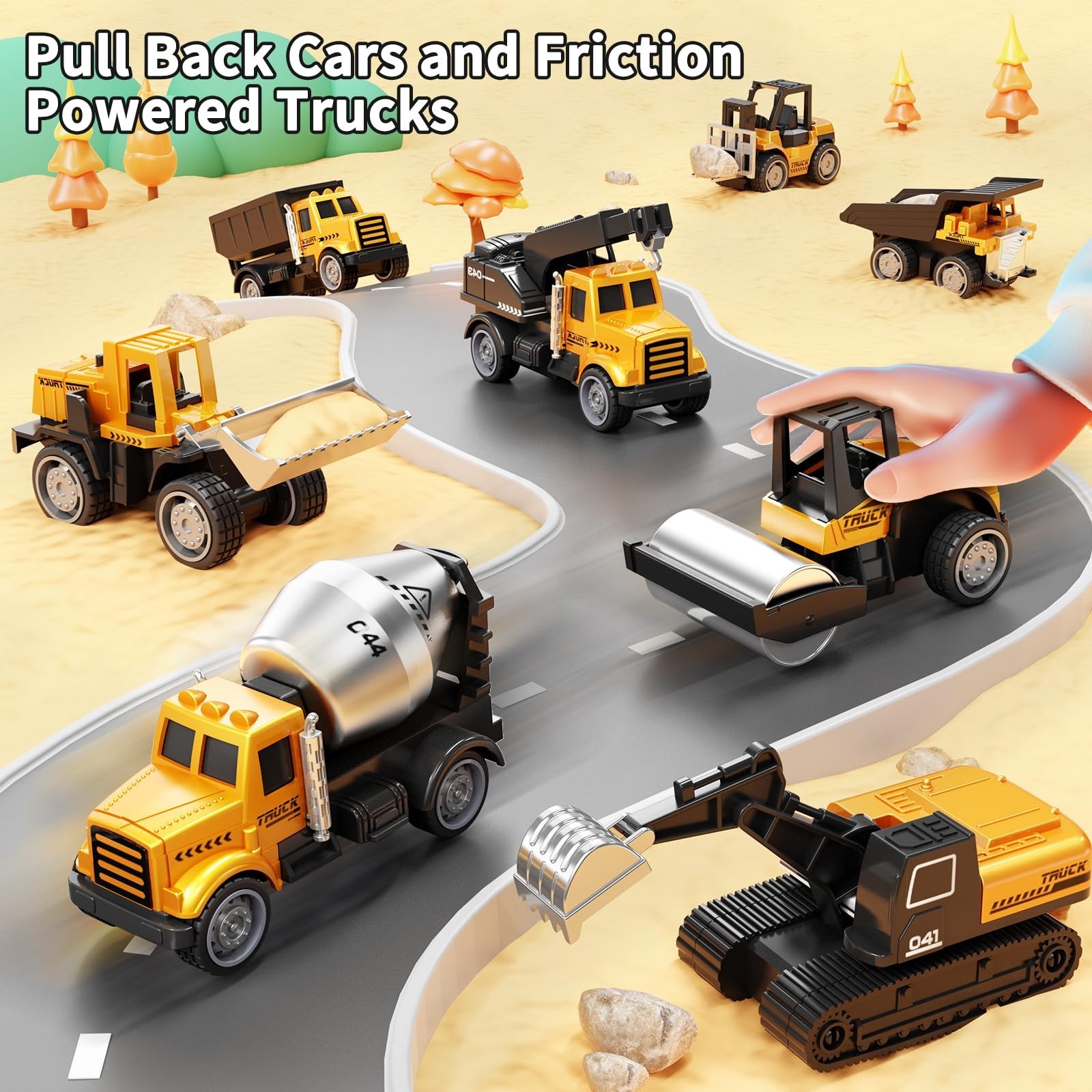 8Pcs Mini Alloy Construction Vehicles Set – Die-cast Excavators, Trucks & Toys f