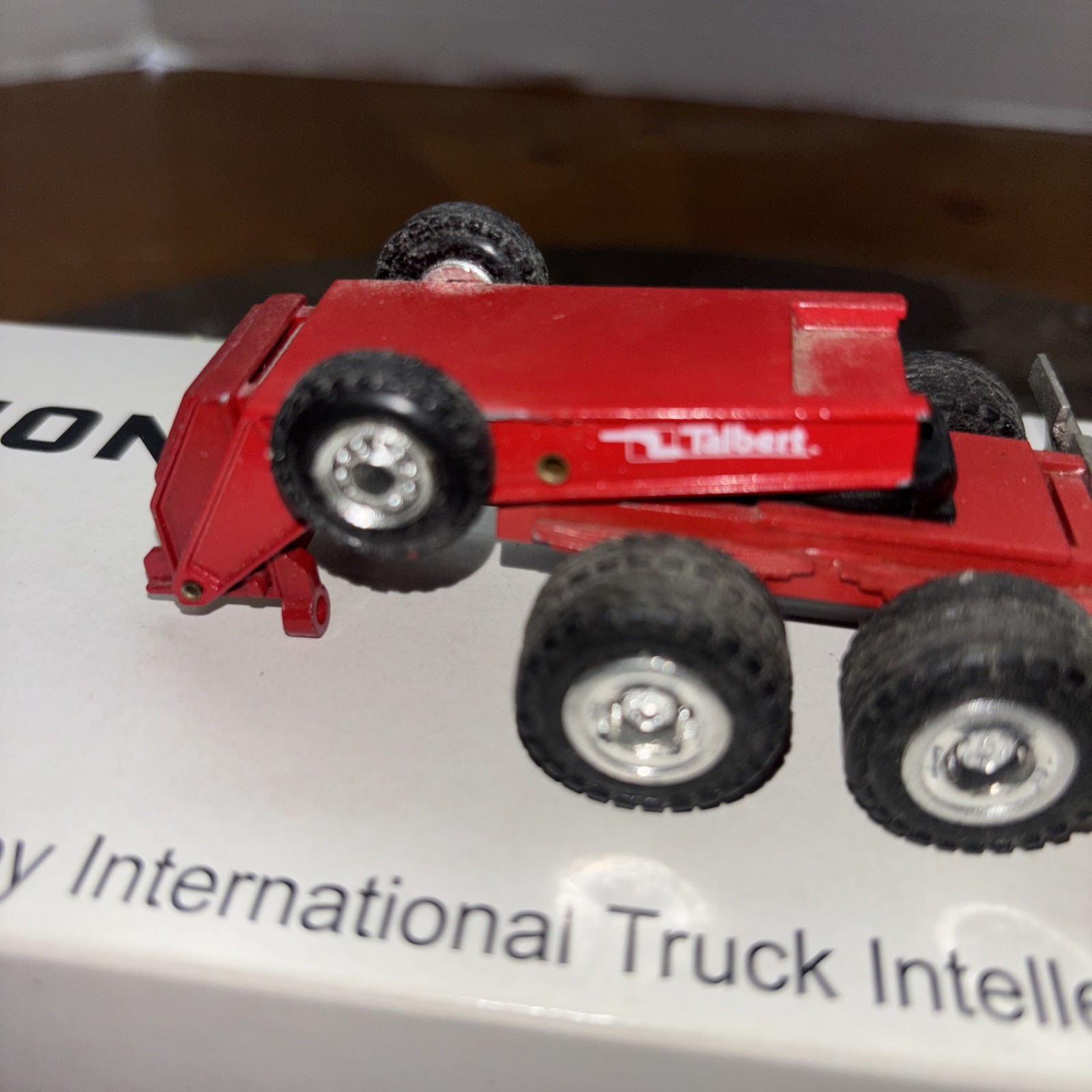 Conrad 1/50, Frightliner With 3 Axle Talbert Lowboy. Used. Black And Red