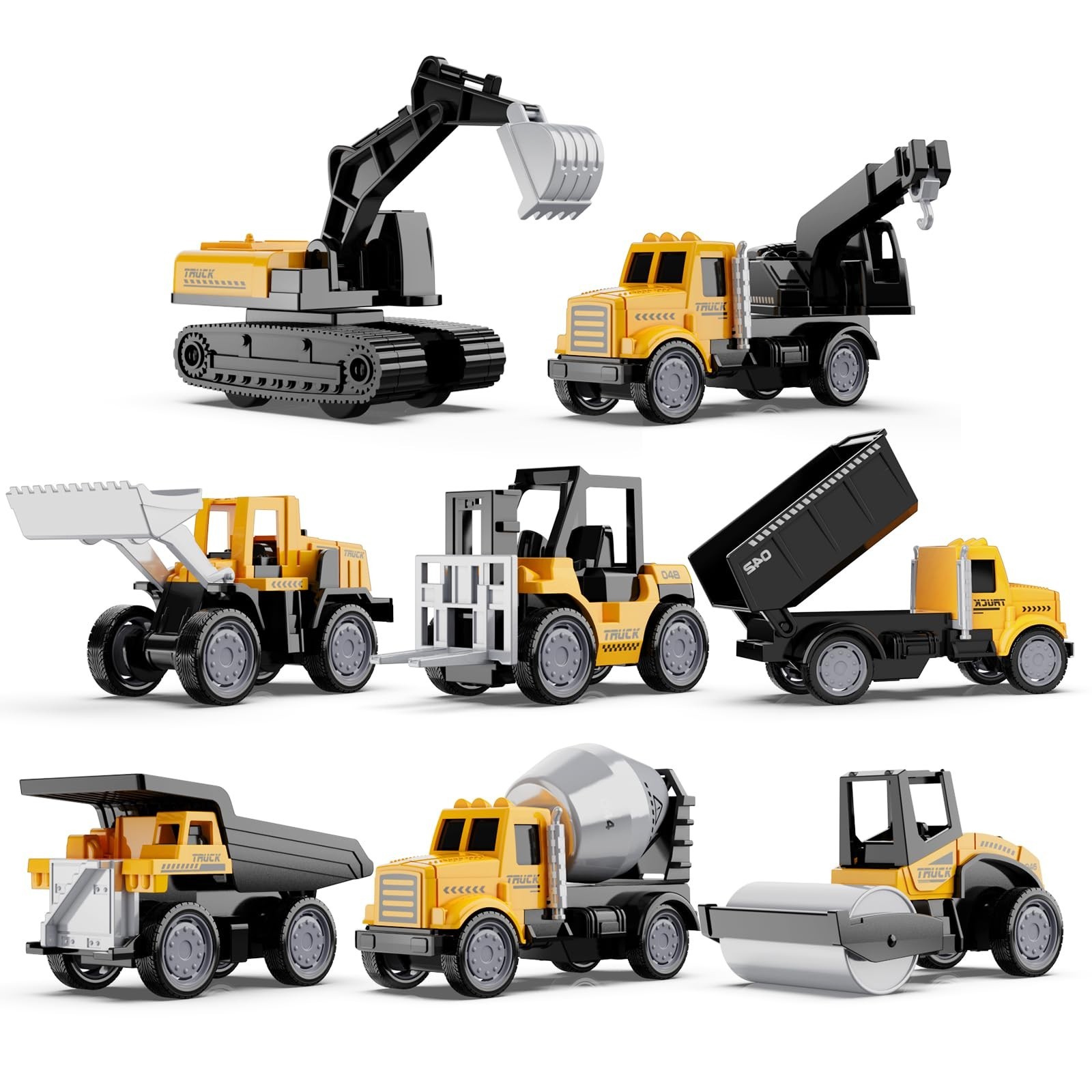 8Pcs Mini Alloy Construction Vehicles Set – Die-cast Excavators, Trucks & Toys f