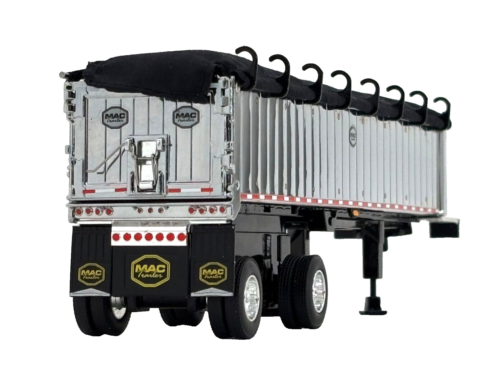 1/64 DCP CHROME/BLACK MAC SPREAD AXLE DUMP TRAILER W/ BLACK TARP