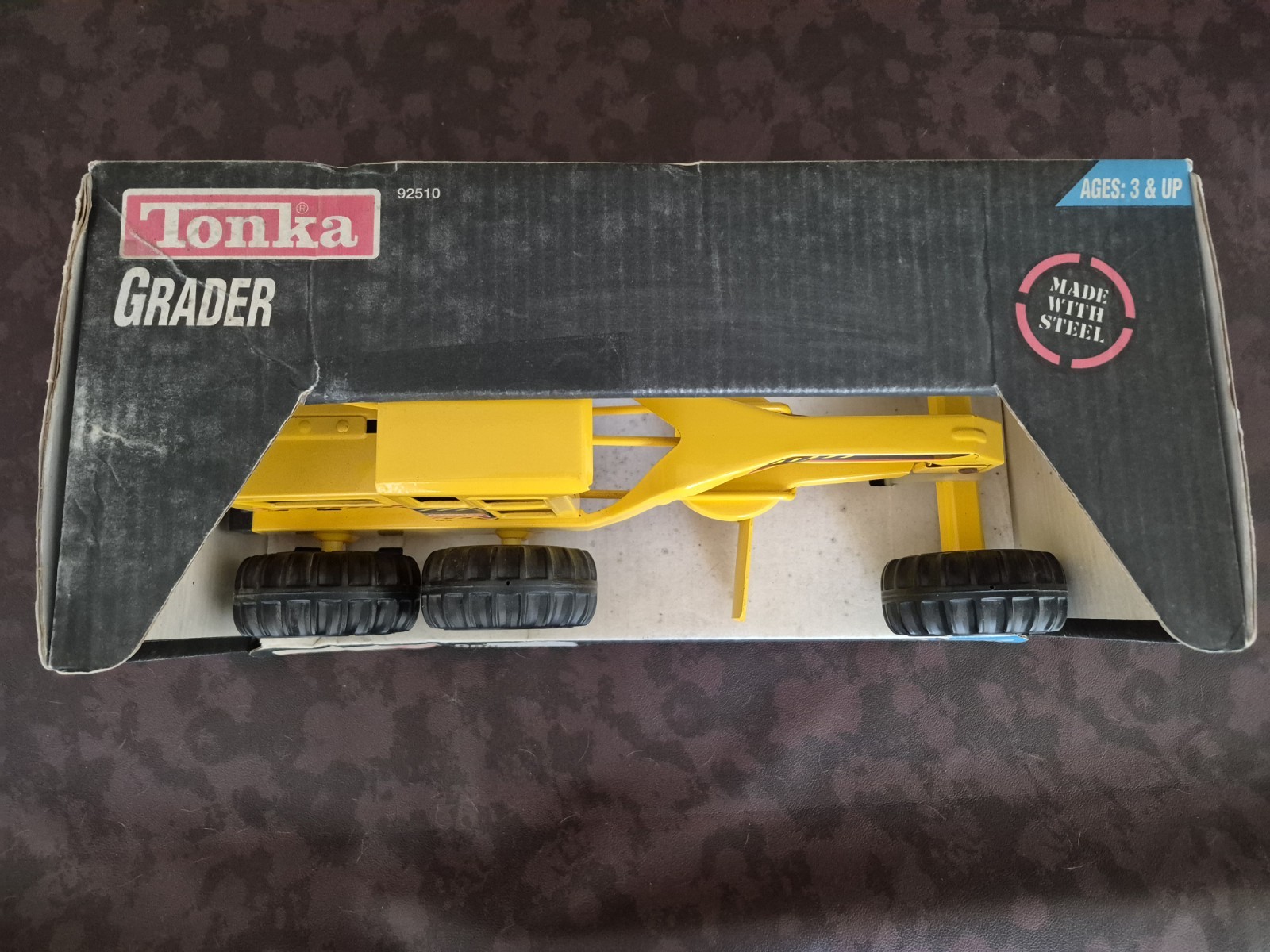 Tonka Yellow Metal Pressed Steel Road Grader Tractor 18” Construction Vehicle