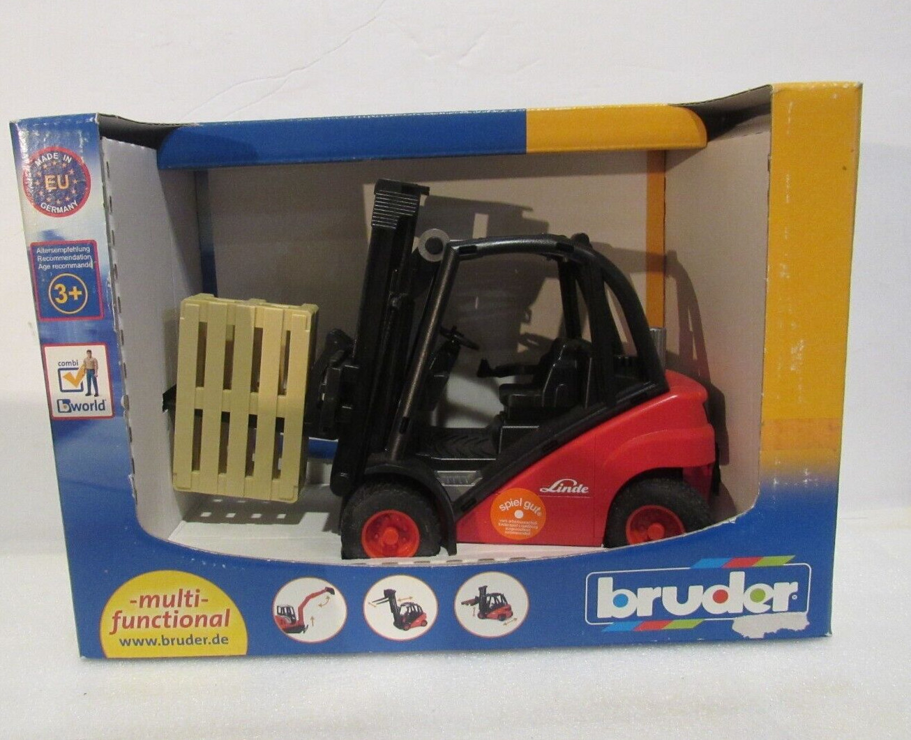 Bruder Linde H30D Multi Functional Toy Fork Lift With Pallet New In Box