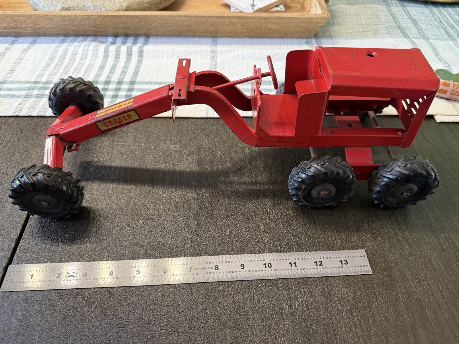Vintage 1950’s Structo Road Grader Red Pressed Steel Wheels Turn!