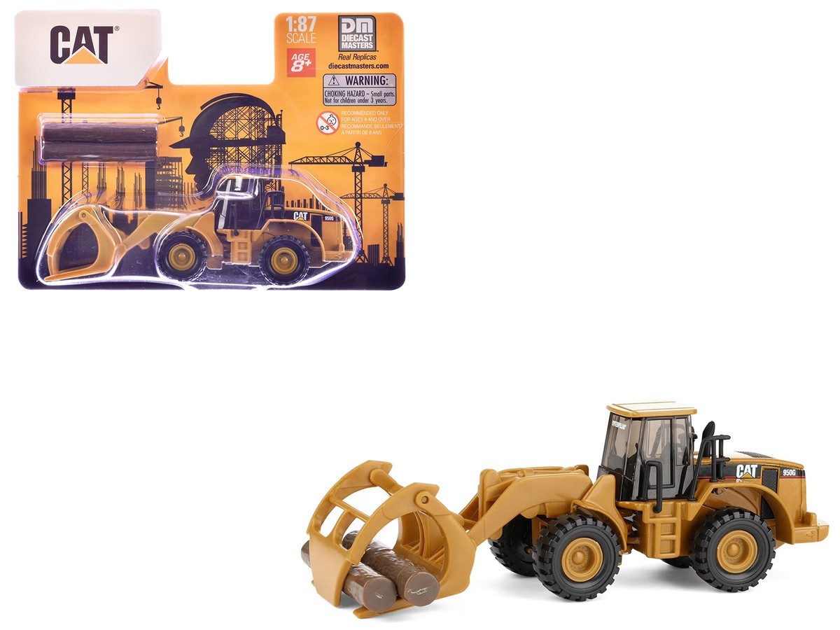 CAT Caterpillar 950G Wheel Loader w/ Log Fork and Wood Log 1:87 Scale Model