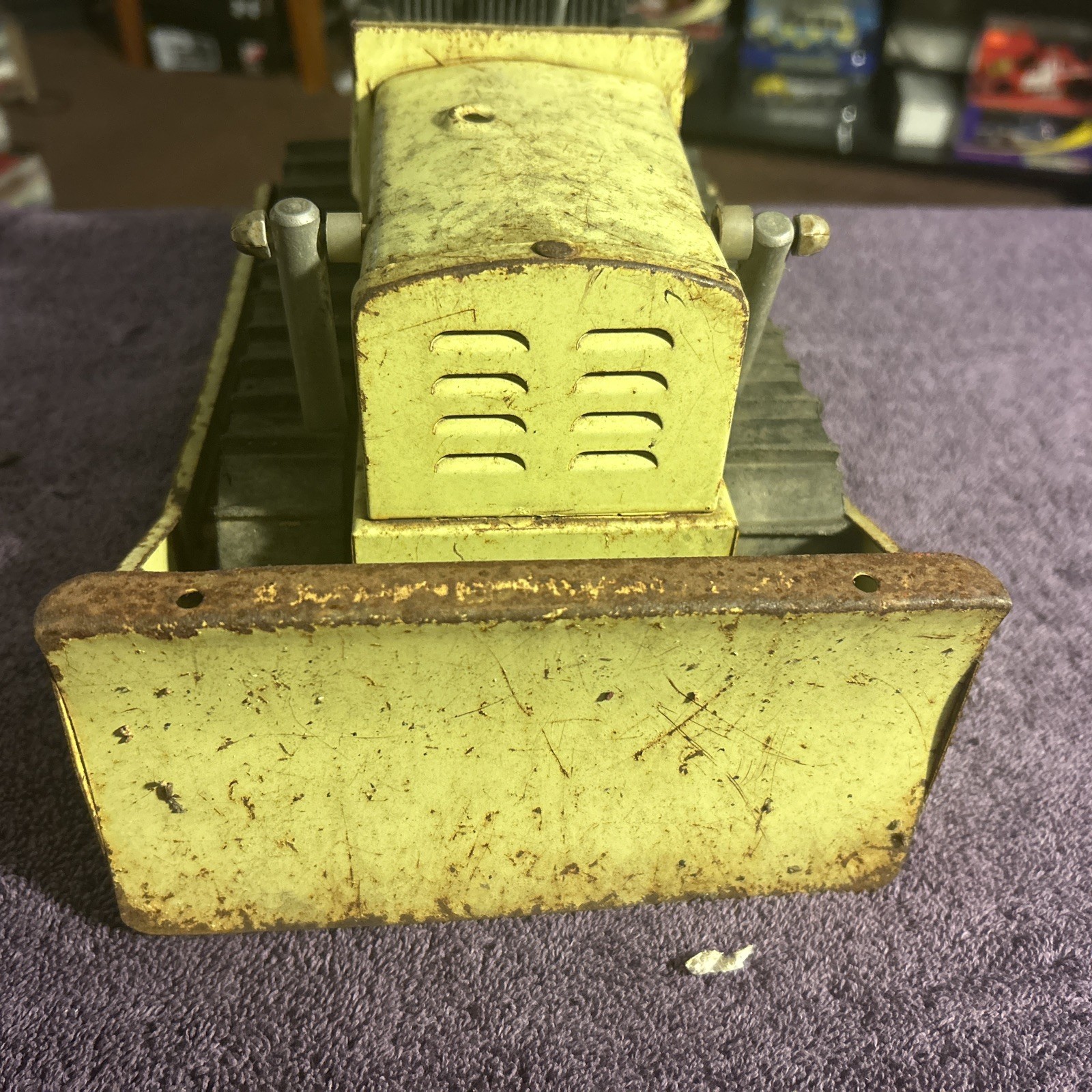 Vintage Structo Construction Company Metal Green Dozer Bulldozer Toy 12”