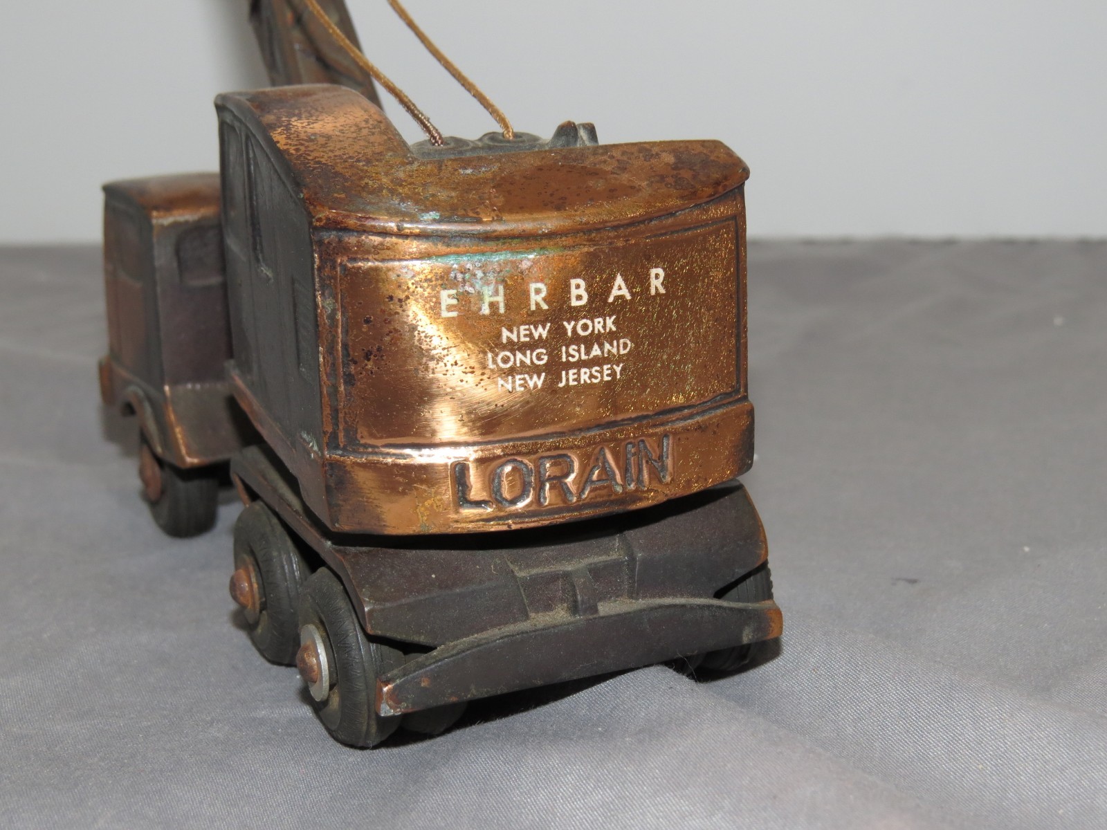 Vintage LORAIN Mobile Crane Truck BRASS Toy Paperweight EHRBAR New York Cast