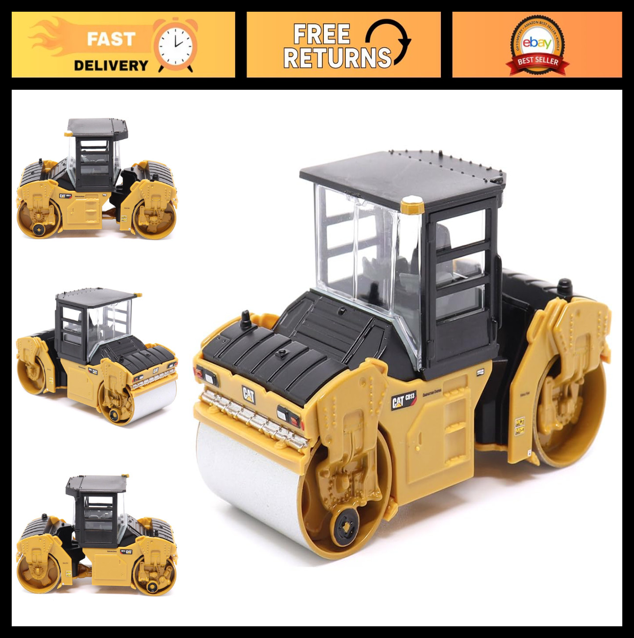 1:64 Scale Cat CB-13 Tandem Vibratory Roller Model, Diecast Construction Toy, CA