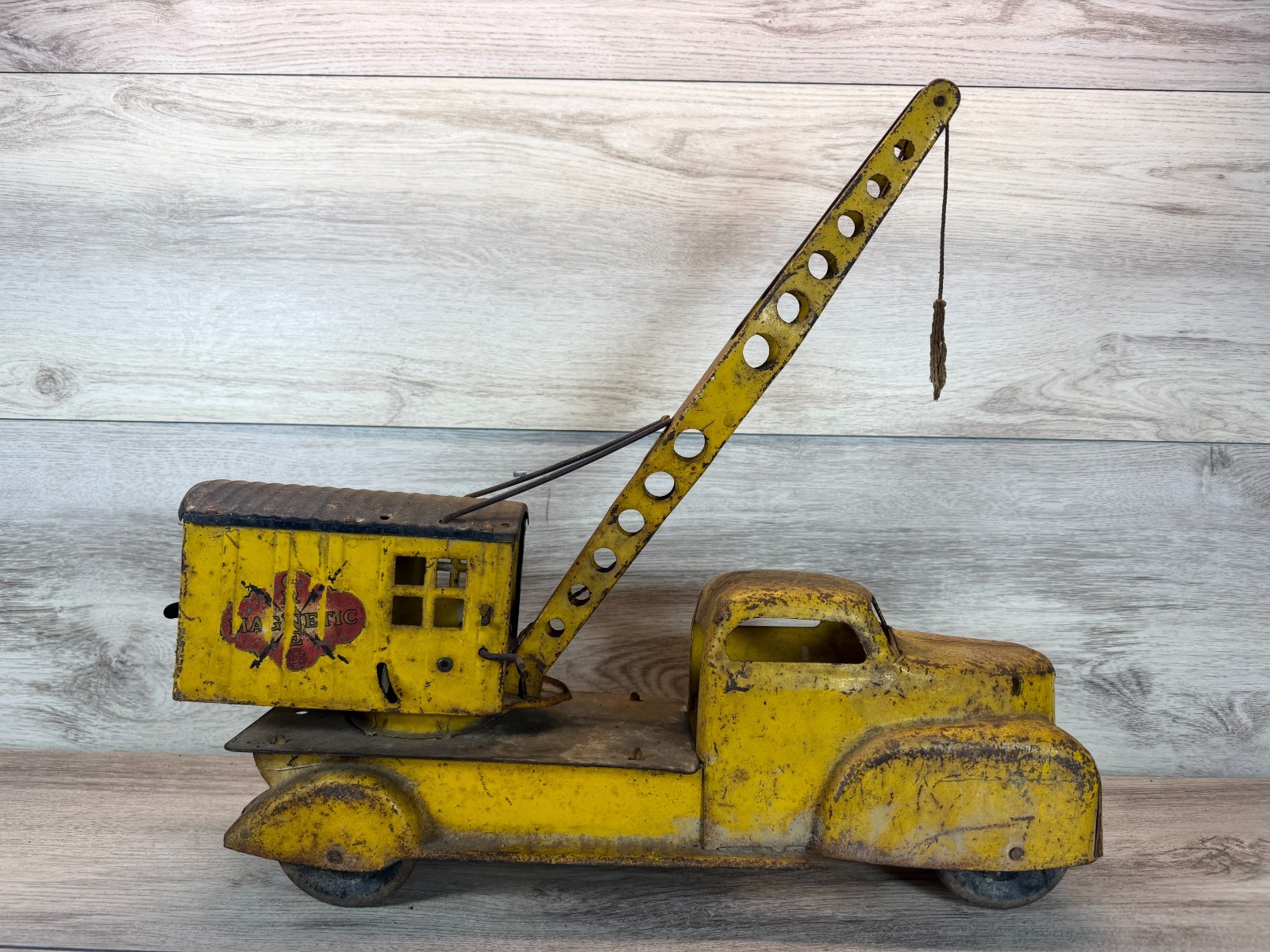 Vintage Marx Magnetic Crane Pressed Steel Yellow Construction 1955 Toy Original
