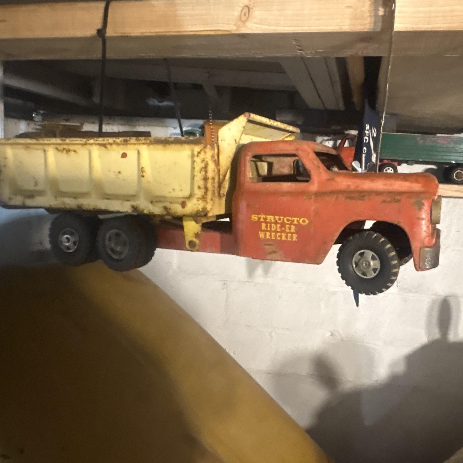 Vintage Structo Ride-Em Wrecker Dump Truck Red Cab Yellow Bed