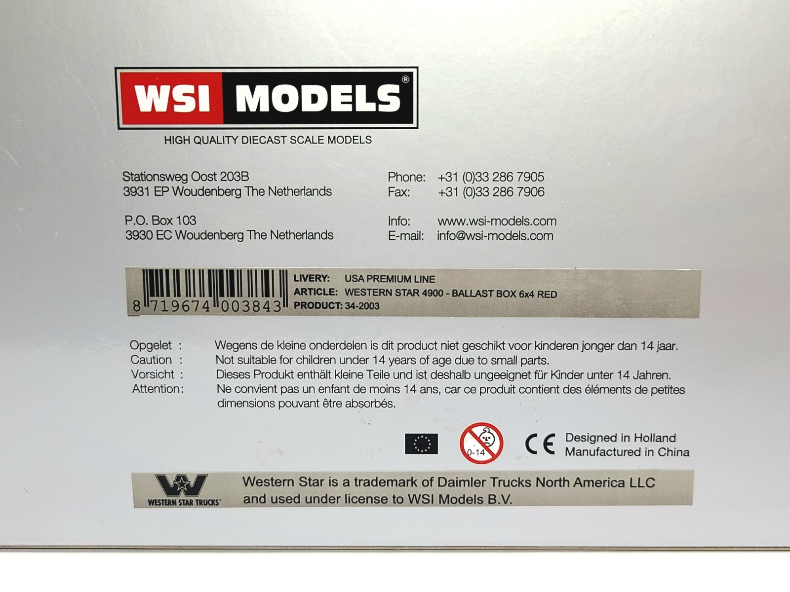 Western Star 4964 SX-1 6×4 Truck Ballast Box – Red – WSI 1:50 Scale #34-2003