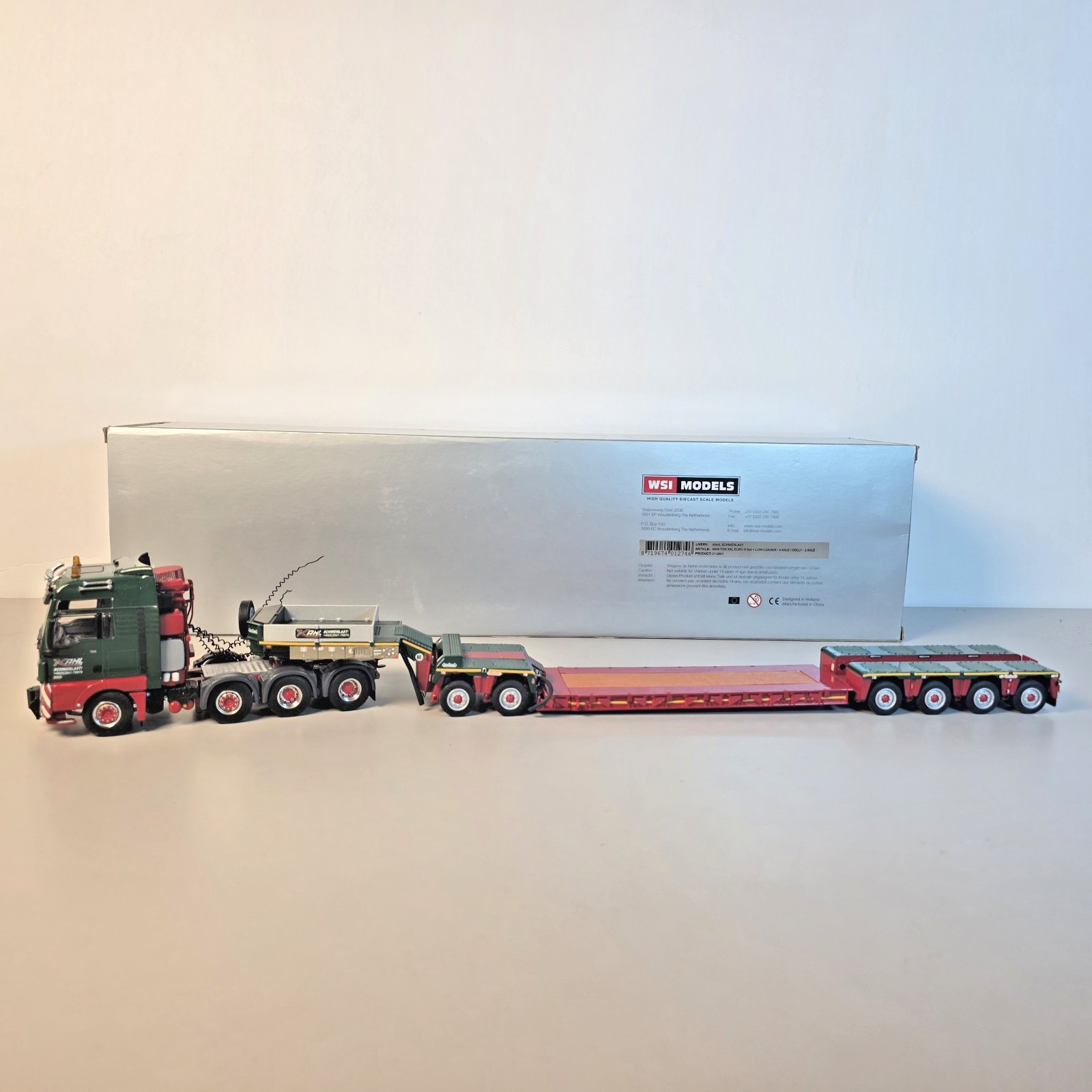 WSI 1:50 Kahl MAN TGX XXL Euro 6 8×4 + 4 Axle Lowloader & 2 Axle Dolly 01-2801