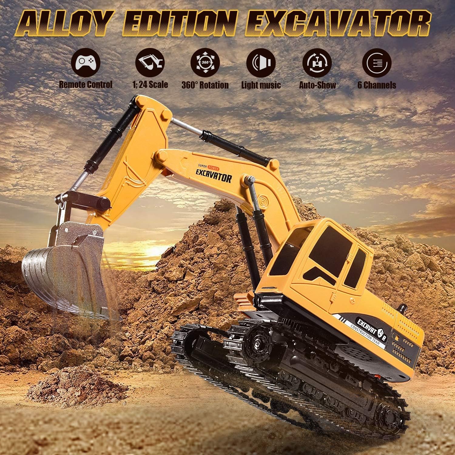 Kids RC Construction Excavator Toy, Rechargeable, Suitable for Ages 3-8