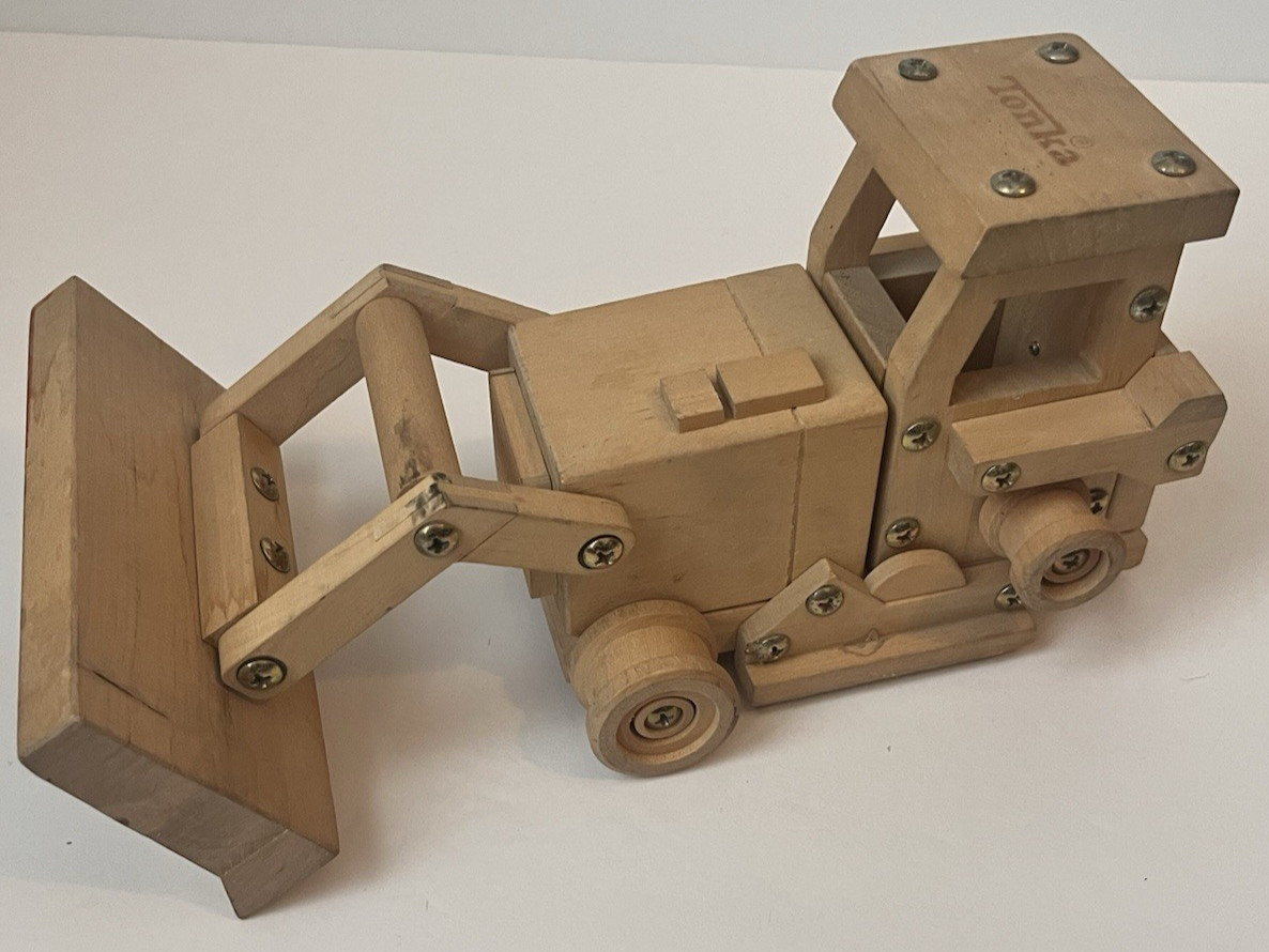 Vintage Tonka Solid Wood Bulldozer Toy Heavy Duty 8 Inch No Rubber Tracks
