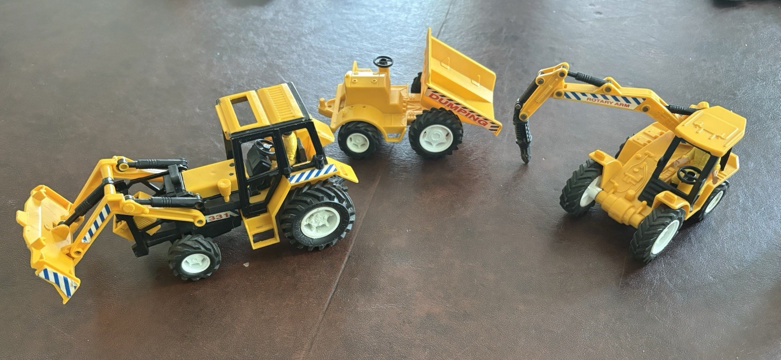 Vintage Yellow Plastic Construction Toys Lot of 3 Excavator Loader Dump Truck