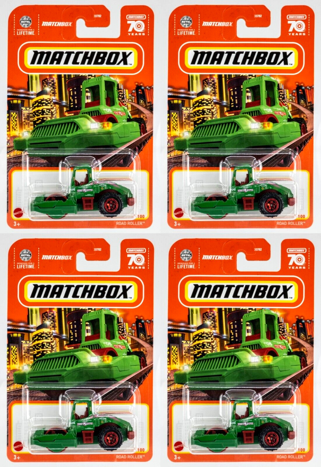 2023 Matchbox #52 Road Roller™ GREEN | RED | STREET WORKS | 4-PACK LOT | FSC