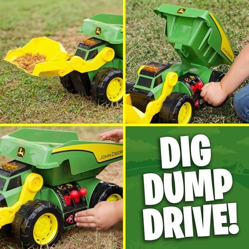 JOHN DEERE MOTORIZED DIG RIG 2-IN-1 DUMP TRUCK FRONT LOADER 470273 – GREEN