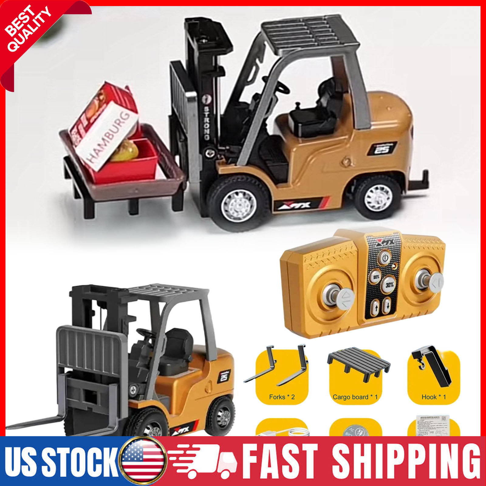 1/64 RC Forklift Toy, 7CH 2 Mode Mini Remote Control Forklift Truck, 2 in 1 Lift
