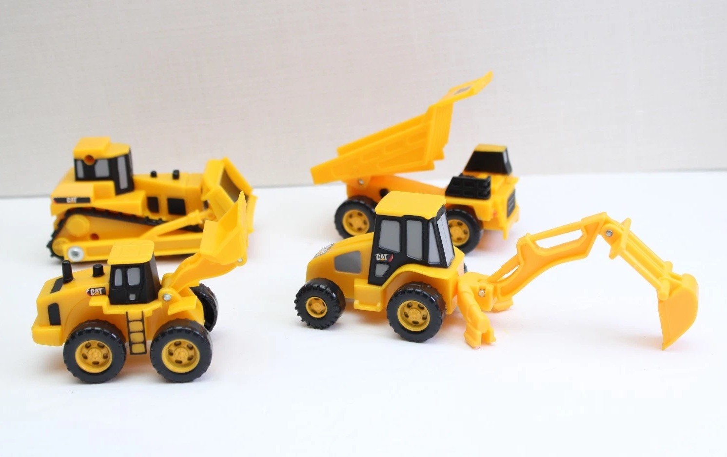 CAT Caterpillar Plastic Construction Vehicle Lot 4 Backhoe Loader Dozer Dump Toy