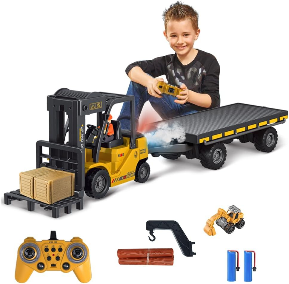 Remote Control Forklift & Truck Set with Lights, Sounds & Spray – 11 Channels