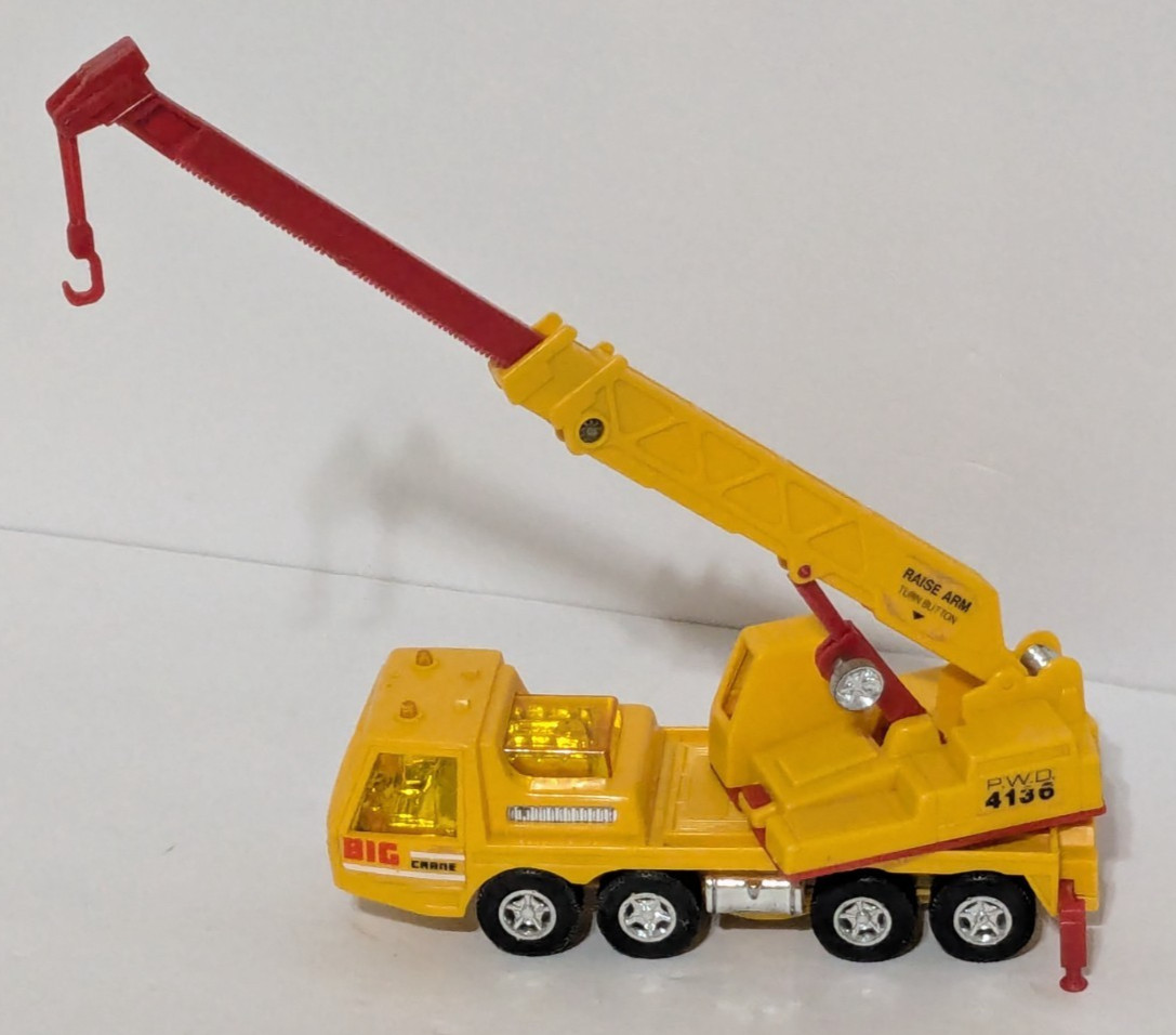 Vintage Toy Crane Truck. “Big Crane” “P.W.D 4136” Made in Hong Kong
