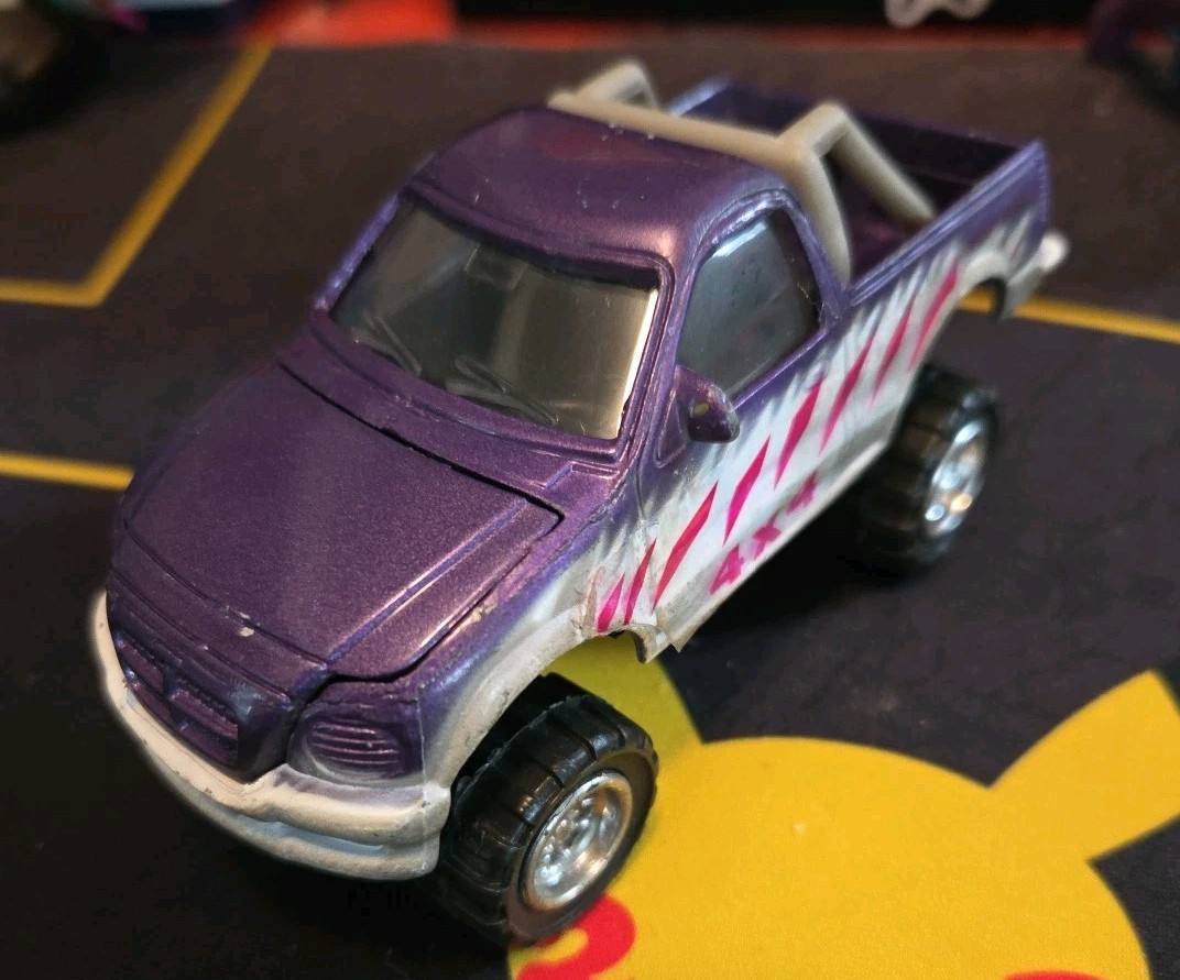 1998 SOMA PURPLE & WHITE 4X4 MIGHTY WHEELS PICK UP TRUCK DIECAST HOOD OPENS RARE