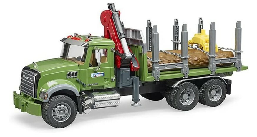 Bruder MACK Granite Timber Truck with Loading Crane and 3 Trunks 02824 New