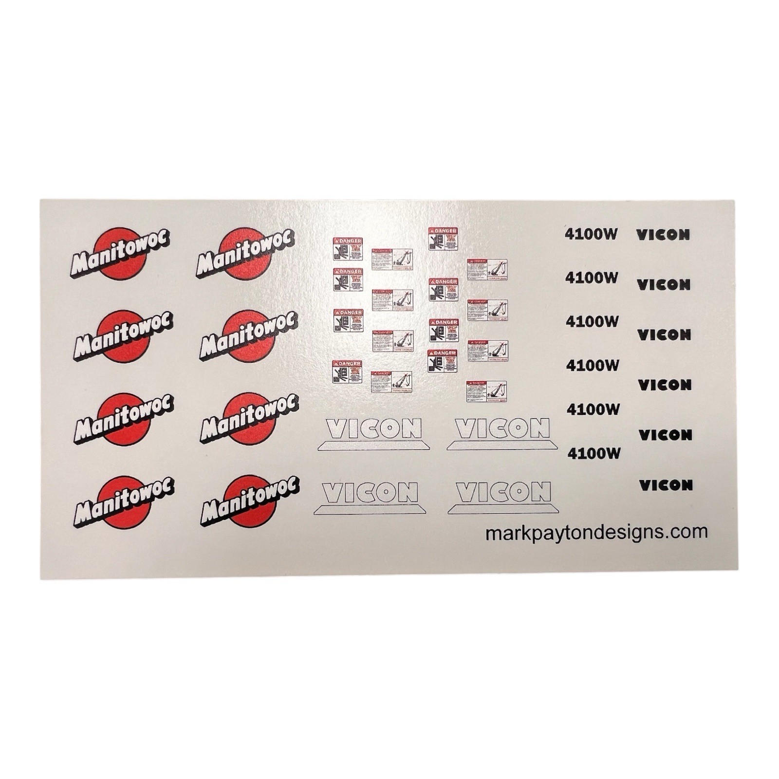 4100W Manitowoc Crawler Crane Decal Kit “Water Slide Transparent”