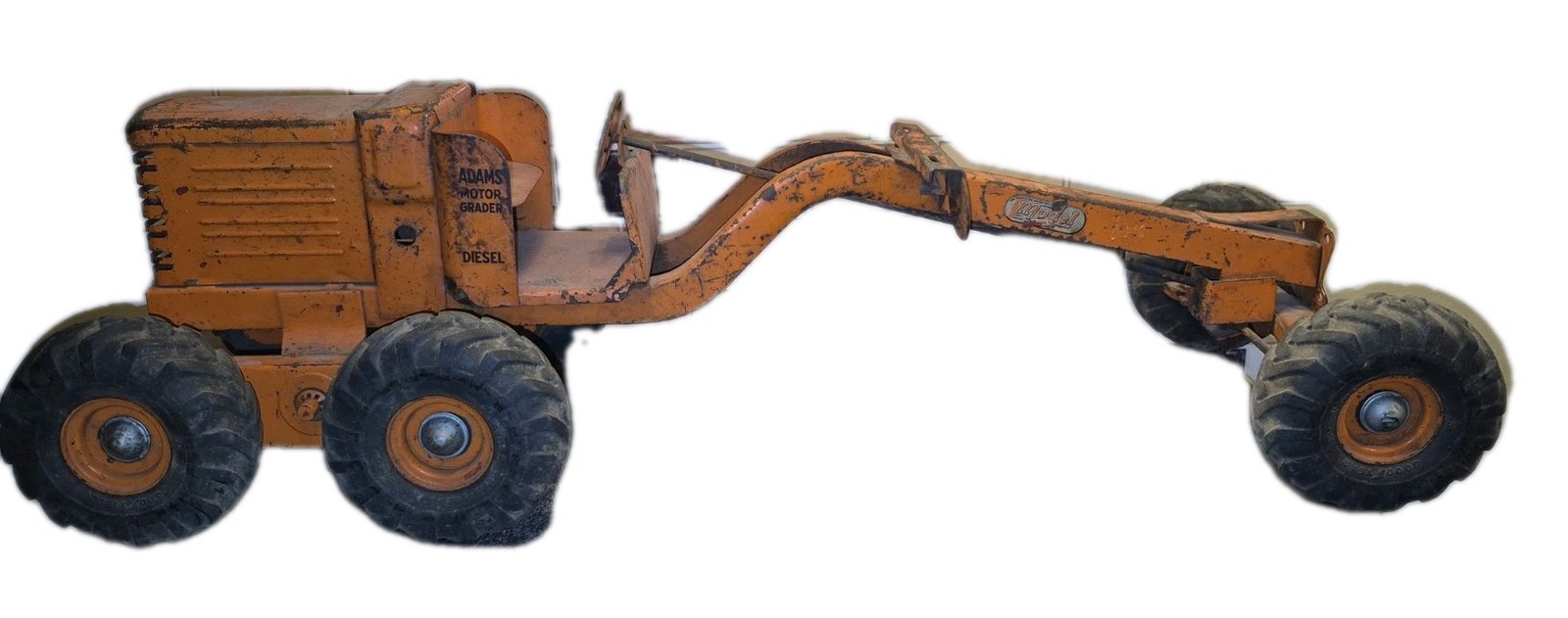 1949 Doepke Adams Motor Grader Diesel Pressed Steel Toy Incomplete Orange 25″