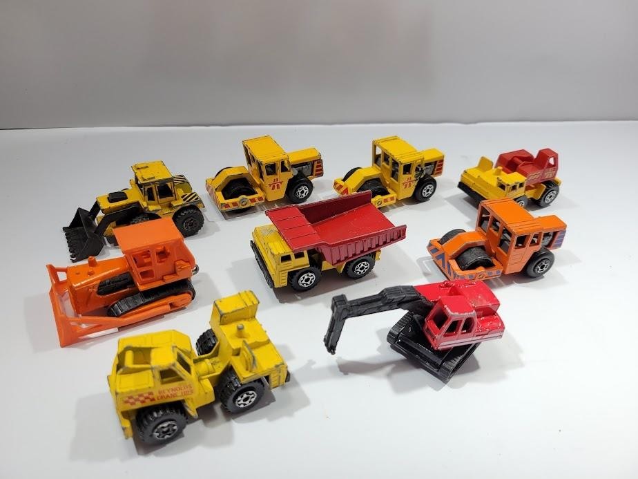 Vintage Diecast Construction Vehicle Toy Lot 9pc Trucks Bulldozer Excavator