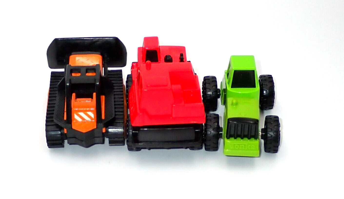 Tonka Mini Bulldozer McDonalds Lot of 3 Toys Green Red Orange Dozer Loose