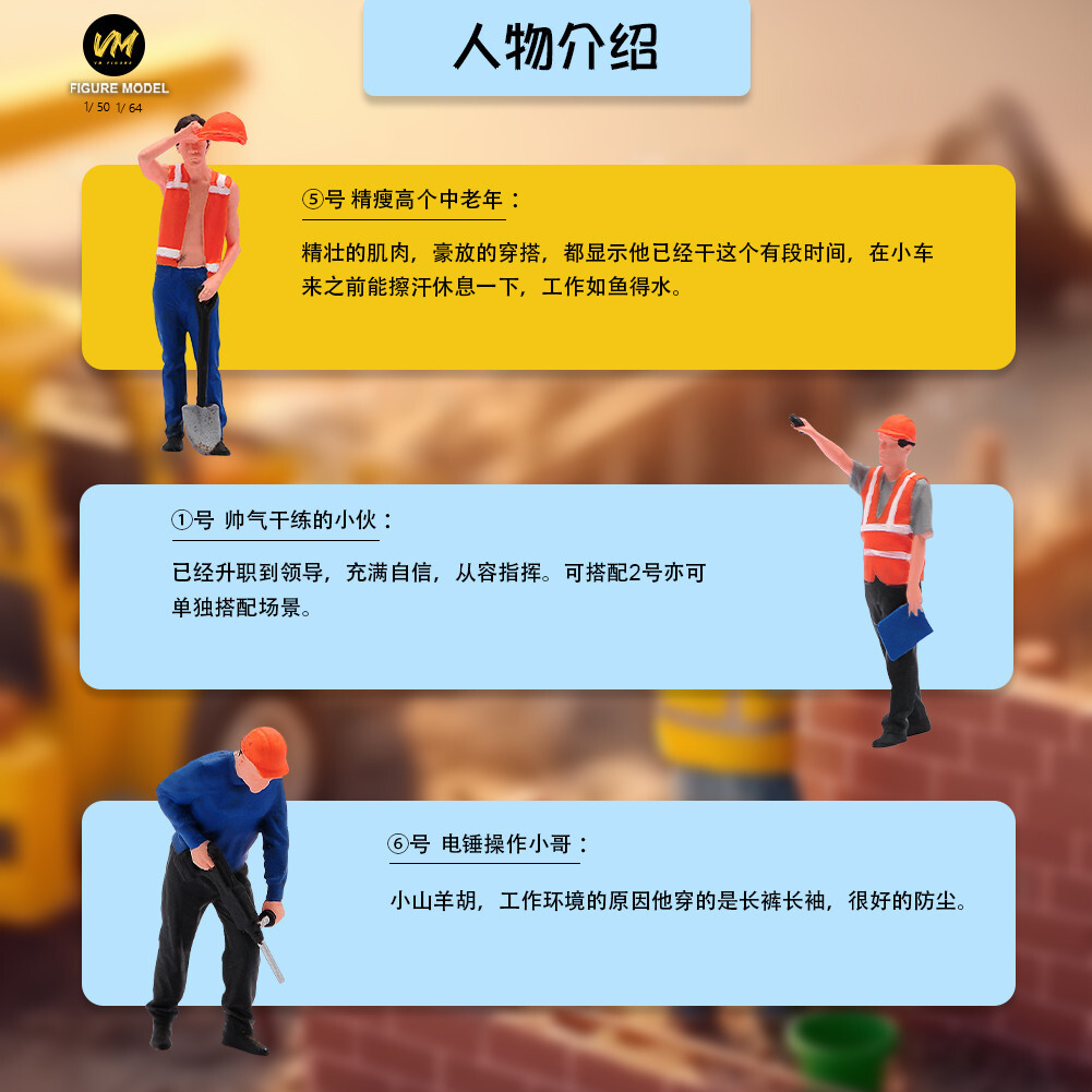 1/64 6pcs Figurine Truck Workers Construction Scene Dolls Fit Cars vehicle Toys