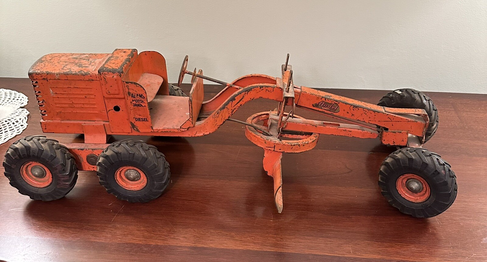 Vintage 1950s Doepke Adams Road Grader Orange Tractor Blade Construction