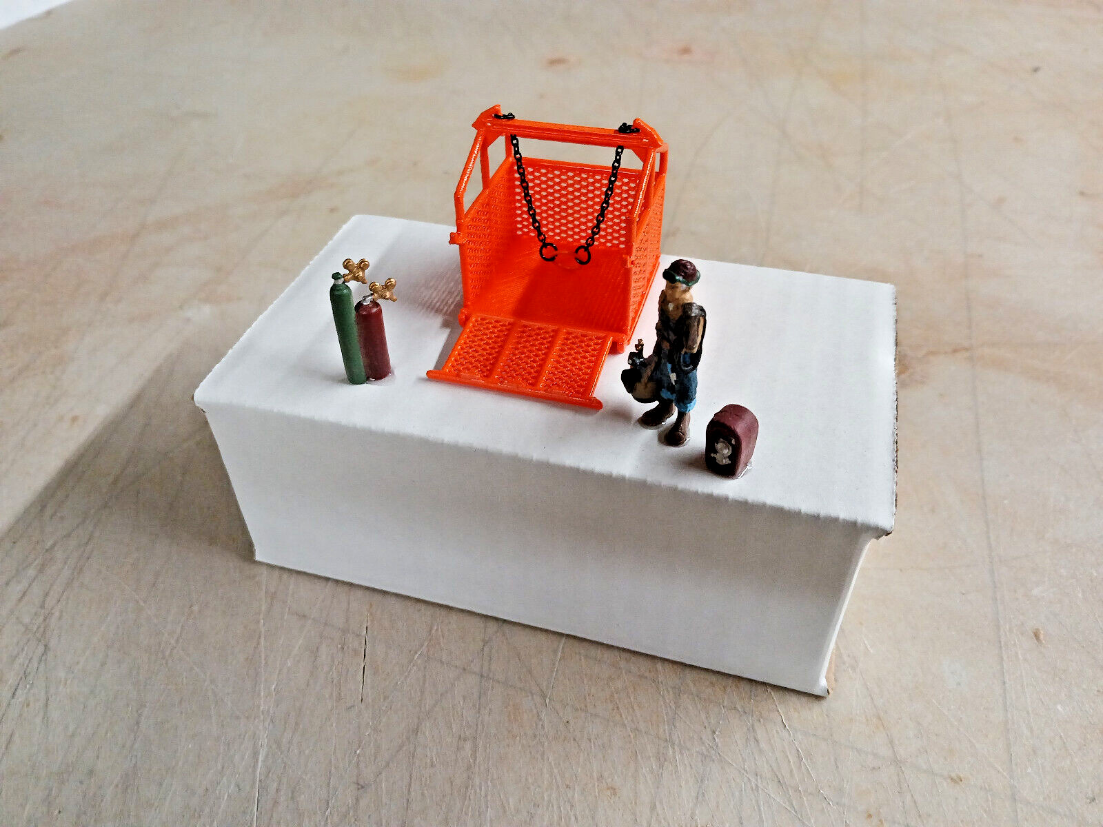 3D Printed Cargo Basket w/Drop Down Gate In DOT Orange, 1/50, 1/48th Scale