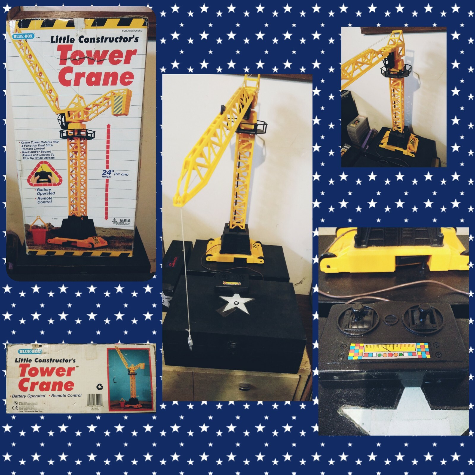 Blue Box Little 24″ Remote Control Tower Crane With Fork Lift Construction OOP