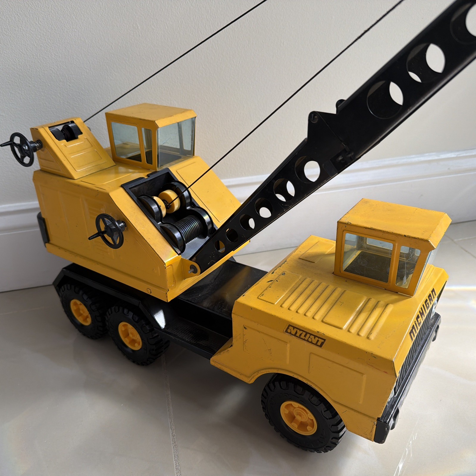 Vintage 1970s Nylint Michigan Crane Truck with Clam Bucket Shovel