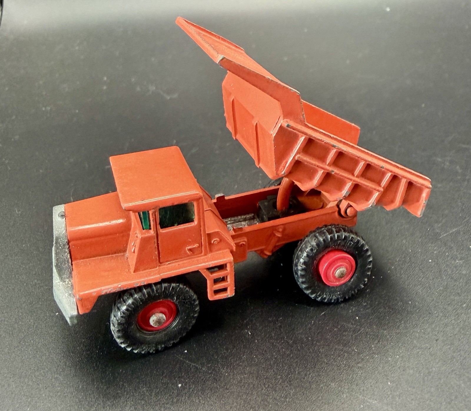 Vintage 1968 Lesney Matchbox #28 Orange Mack Dump Truck Red Hubs Diecast