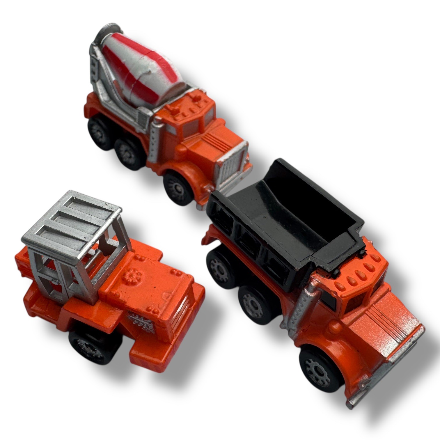 Small Micro Machine Heavy Duty Dump Truck Cement Orange Work Trucks Lot Of 3