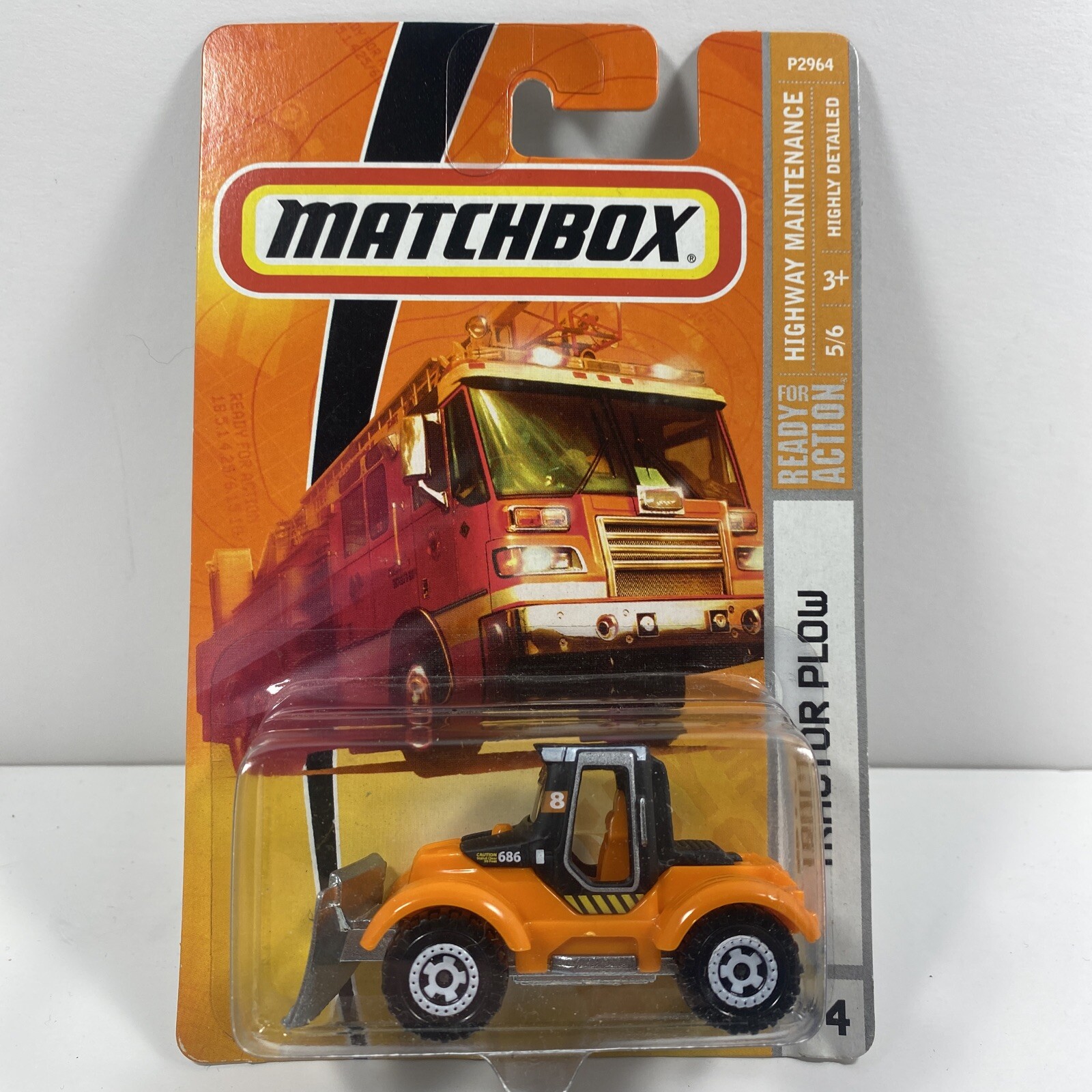 2009 Matchbox #74 Tractor Plow BLACK/ORANGE Highway Maintenance Ready For Action