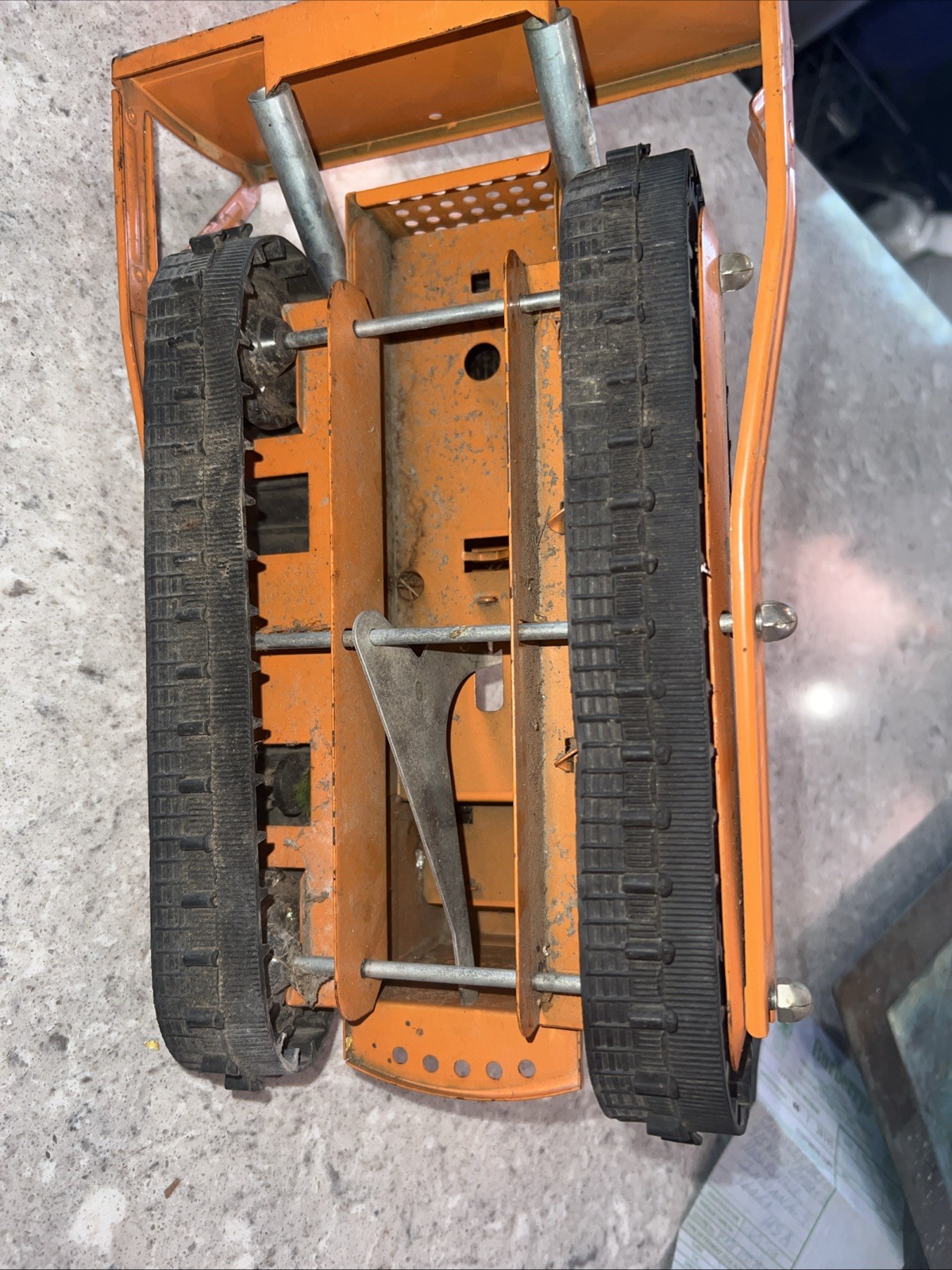 1960s TONKA TOYS Giant Bulldozer Vintage Orange Pressed Steel Toy Tractor